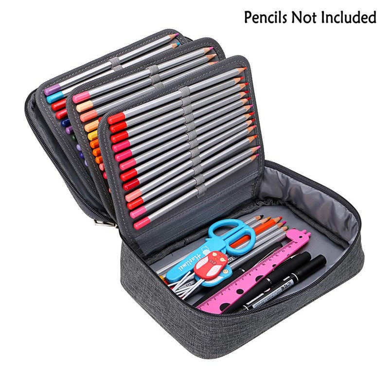 BTSKYÂ® High Capacity Zipper Pens Pencil Case- Multi-Functional Stationery Pencil Pouch 72 Slots Colored Pencil Case Portable Pencil Bags With 2 Removable Sleeves Grey - Image 2
